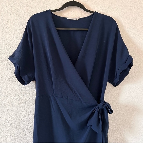 LUSH Rolled Wrap Dress Sleeves Navy Blue Women Size XL - Picture 3 of 12